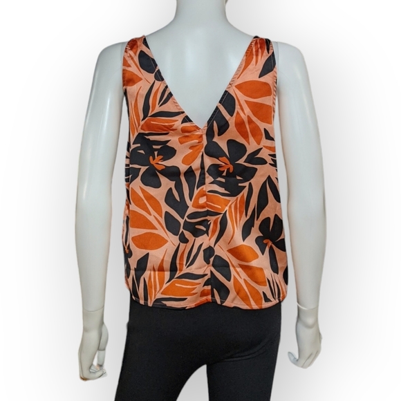 Old Navy Orange Floral Sleeveless Satin Top, S - Picture 6 of 9
